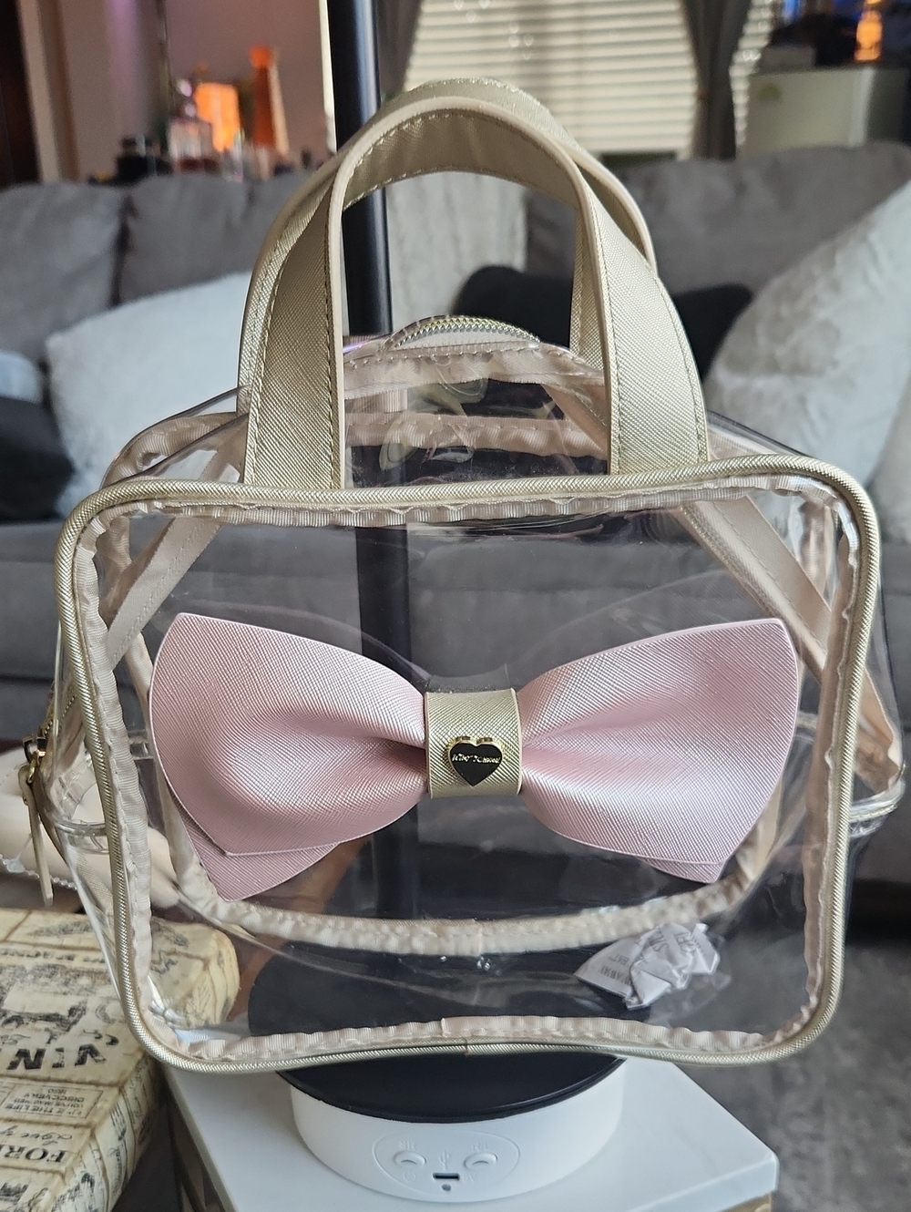 Betsey Johnson Clear  Bag with Pink Bow & Gold Trim